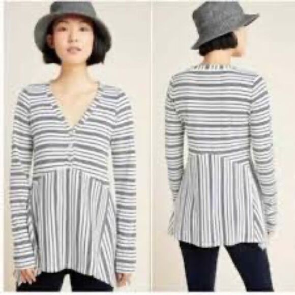 Anthropologie Tops - Maeve By Anthropologie Eliza Women's Henley Top Striped Waffle Knit Thermal Sz S